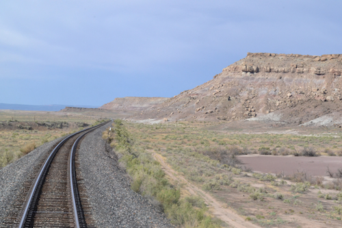 View of the track stretching out behind us in eastern Utah.